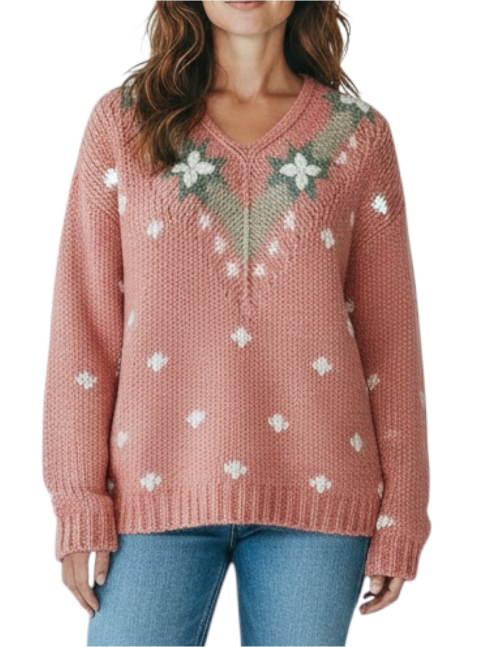 Cottagecore 90s Vintage Handknit Floral Sweater Size L